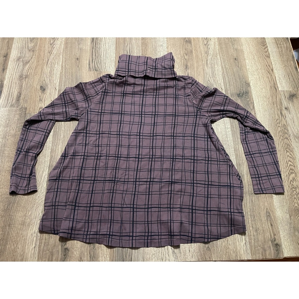 Prairie Cotton Shirt, Women's Small, Brown Black, Plaid, Turtleneck, Long Sleeve